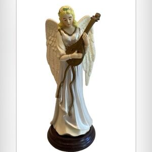 Enesco Lady Angel Figurine Harp Wooden Base VTG 1997 Collectible READ Holidays